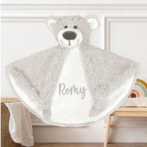 Doudou plat personnalisé Ourson Gris