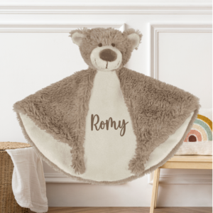 Doudou personnalisé plat ourson marron