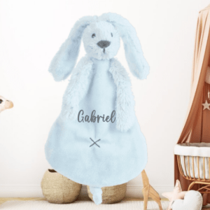 Doudou plat personnalisé lapin richie bleu