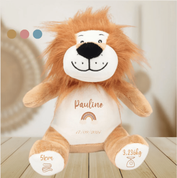 Peluche personnalisée naissance lion orange