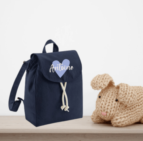 Sac à dos à cordes bleu marine avec cœur