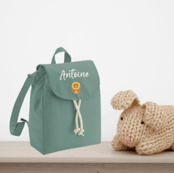 Sac à dos enfant personnalisé vert animaux