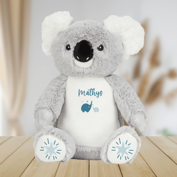 Peluche personnalisée koala éléphant bleu