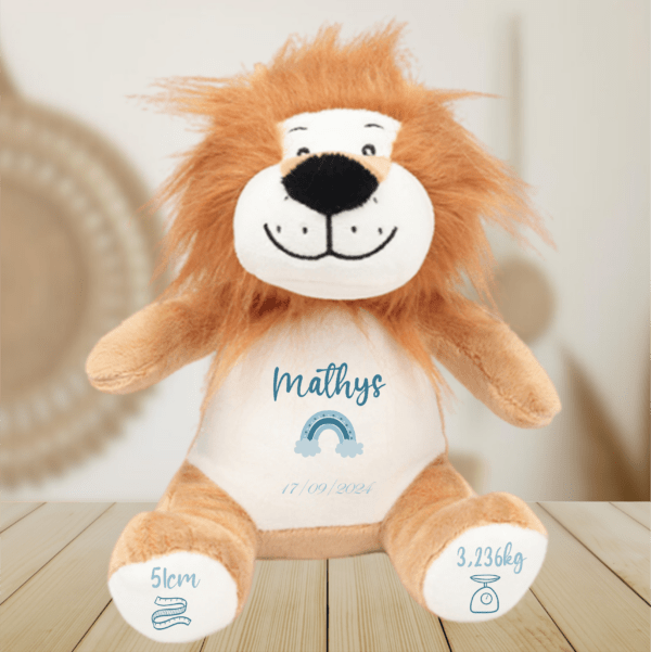 Peluche de naissance lion bleu