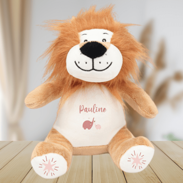 Peluche personnalisée lion elephant rose