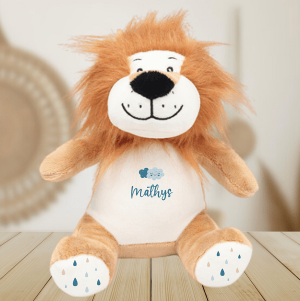 Peluche personnalisée lion nuages bleu