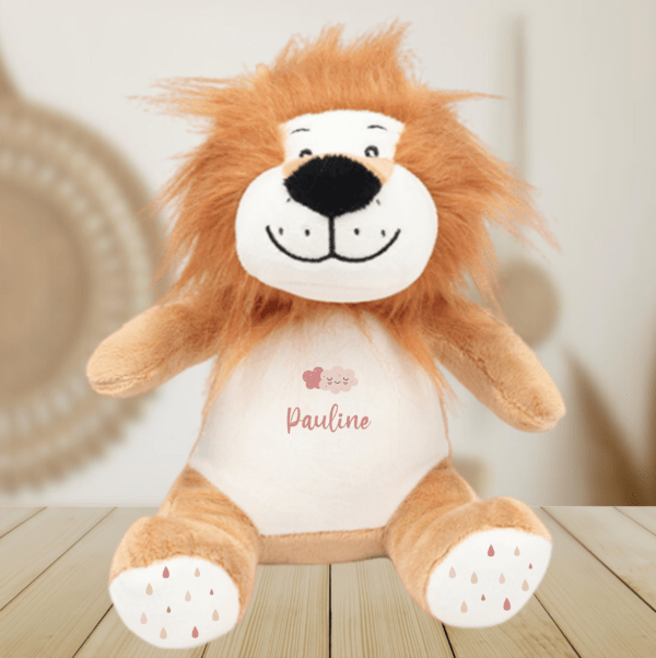 Peluche personnalisée lion nuages rose